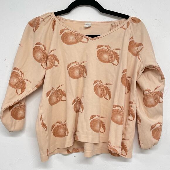 kate quinn Tops - Kate Quinn Orange Peach Print 3/4 Sleeve Blouse Womens XS Boho Casual Shirt Top